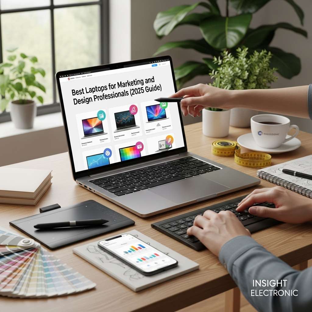 Best laptops for marketing and design professionals in 2025 with modern setup on desk