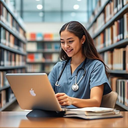 Nursing student using the Best MacBook for Nursing Students in 2025 for study and clinical rotation preparation