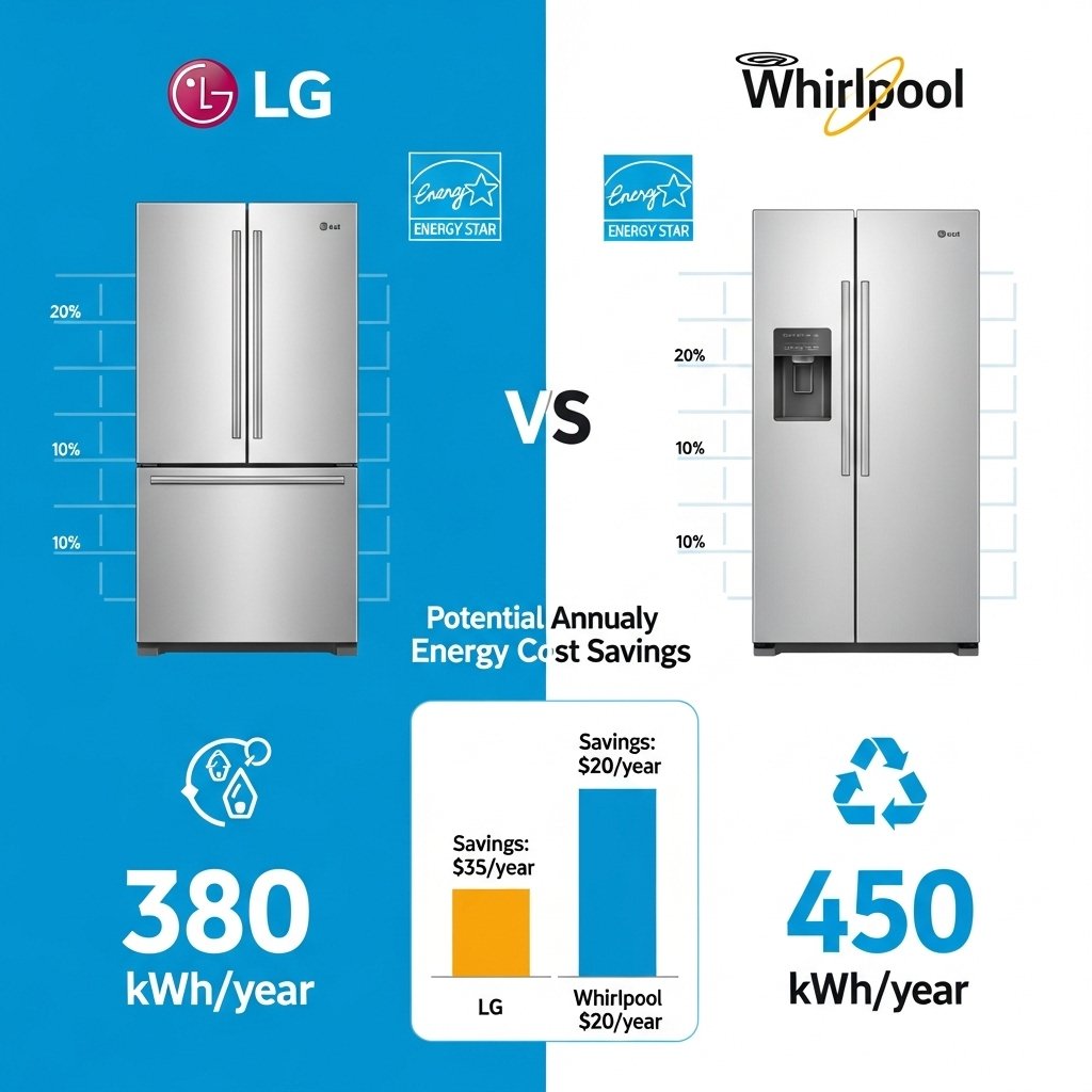 LG vs Whirlpool Refrigerator 2025 energy efficiency and power cost chart.