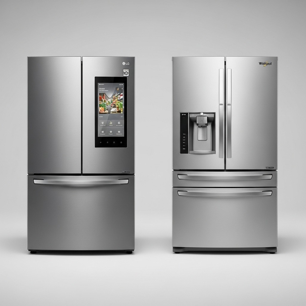 LG vs Whirlpool Refrigerator 2025 top models and comparison display.